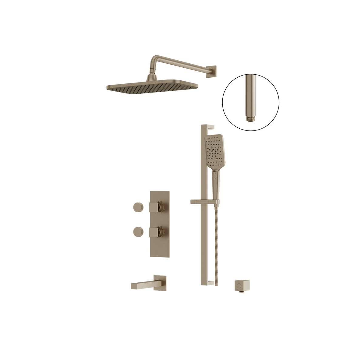 Aquabrass MIAMIBOX02 Square Thermostatic 3-Way Shared Tub & Shower Kit with 14" x 8" Rainhead & Handshower in brushed nickel