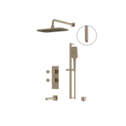 Aquabrass MIAMIBOX02G Square Thermostatic 3-Way Non-Shared Tub & Shower Kit with 14" x 8" Rainhead & Handshower in brushed nickel