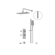 Aquabrass MIAMIBOX02 Square Thermostatic 3-Way Shared Tub & Shower Kit with 14" x 8" Rainhead & Handshower in polished chrome