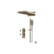 Aquabrass MIAMIBOX04 Square Thermostatic 3-Way Shared Shower Kit with Aquasheet Dual Function Rainhead & Handshower in brushed nickel