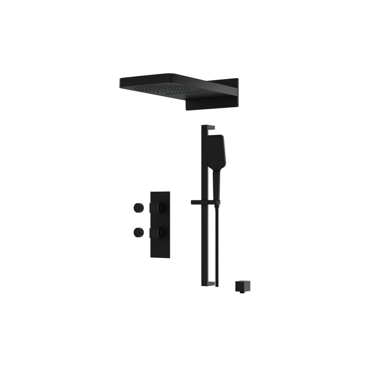 Aquabrass MIAMIBOX04G Square Thermostatic 3-Way Non-Shared Shower Kit with Aquasheet Dual Function Rainhead & Handshower in electro black