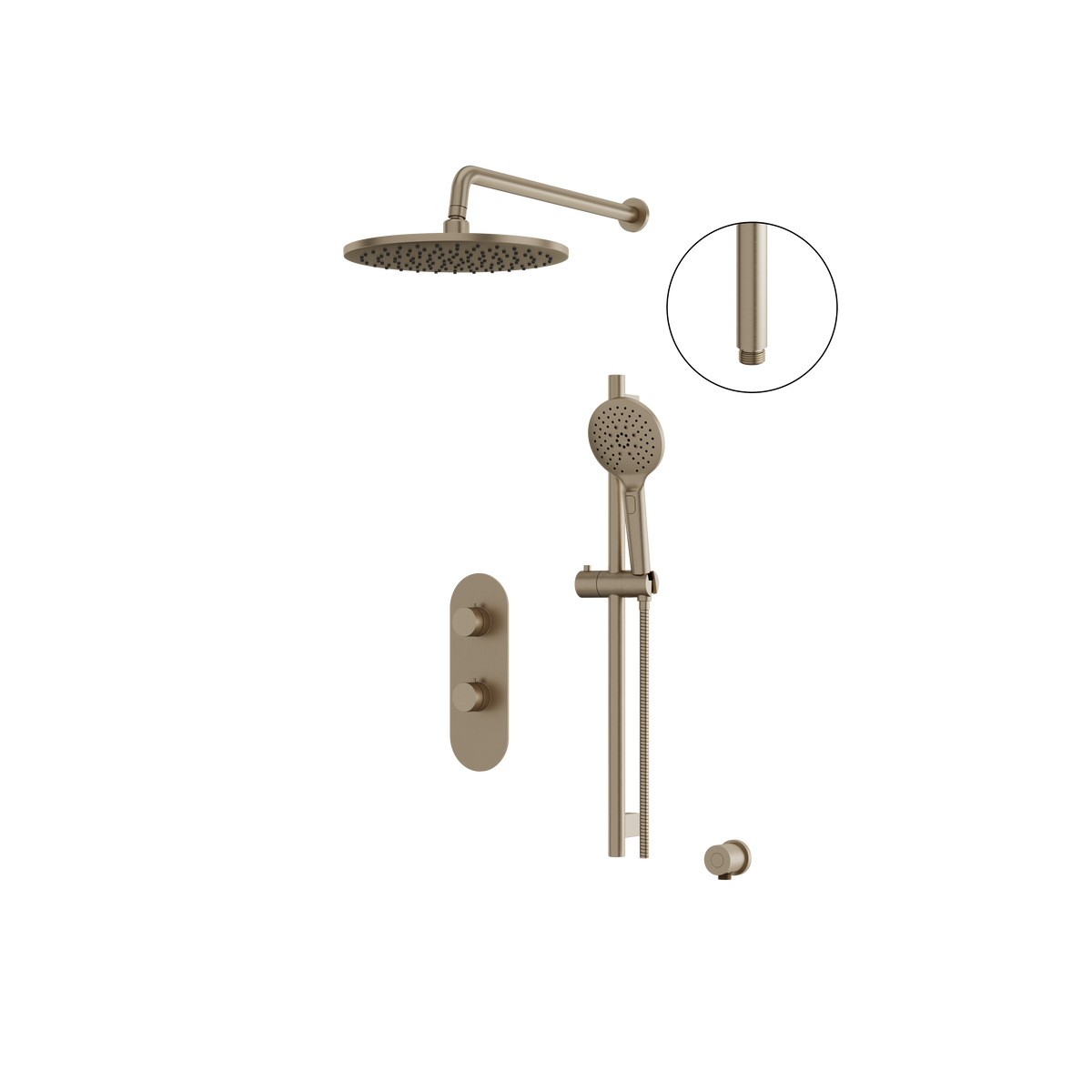 Aquabrass SHOWERBOX01G Round Thermostatic 2-Way Non-Shared Shower Kit with 12" Round Rainhead & Handshower (CalGreen Option) in brushed nickel