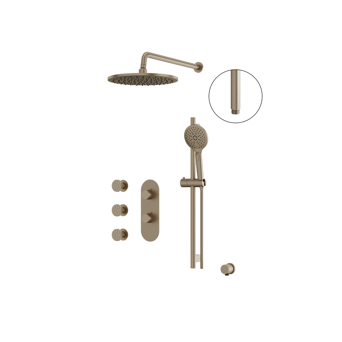 Aquabrass SHOWERBOX03G Round Thermostatic 3-Way Non-Shared Shower Kit with 12" Round Rainhead, Body Jets & Handshower in brushed nickel