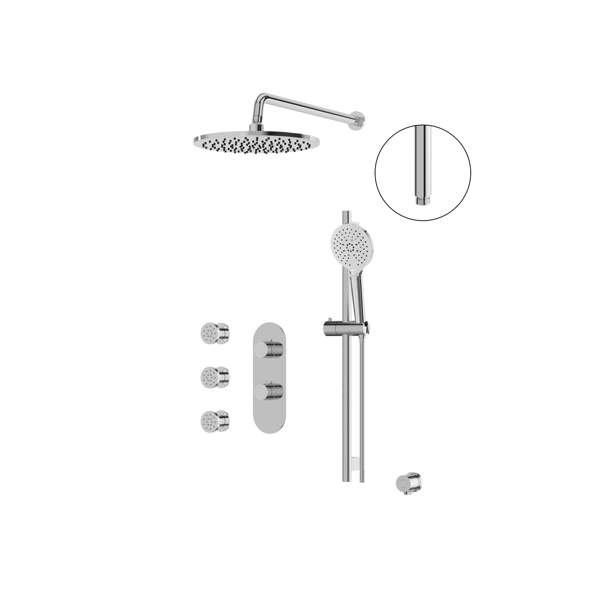 Aquabrass SHOWERBOX03G Round Thermostatic 3-Way Non-Shared Shower Kit with 12" Round Rainhead, Body Jets & Handshower in polished chrome