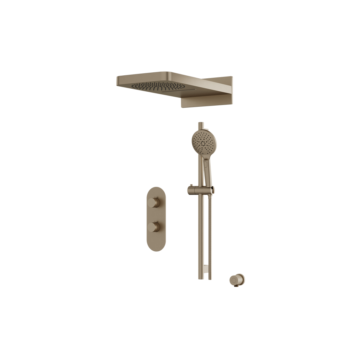 Aquabrass SHOWERBOX04 Round Thermostatic 3-Way Shared Shower Kit with Aquasheet Dual Function Rainhead & Handshower in brushed nickel