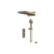 Aquabrass SHOWERBOX04G Round Thermostatic 3-Way Non-Shared Shower Kit with Aquasheet Dual Function Rainhead & Handshower in brushed nickel