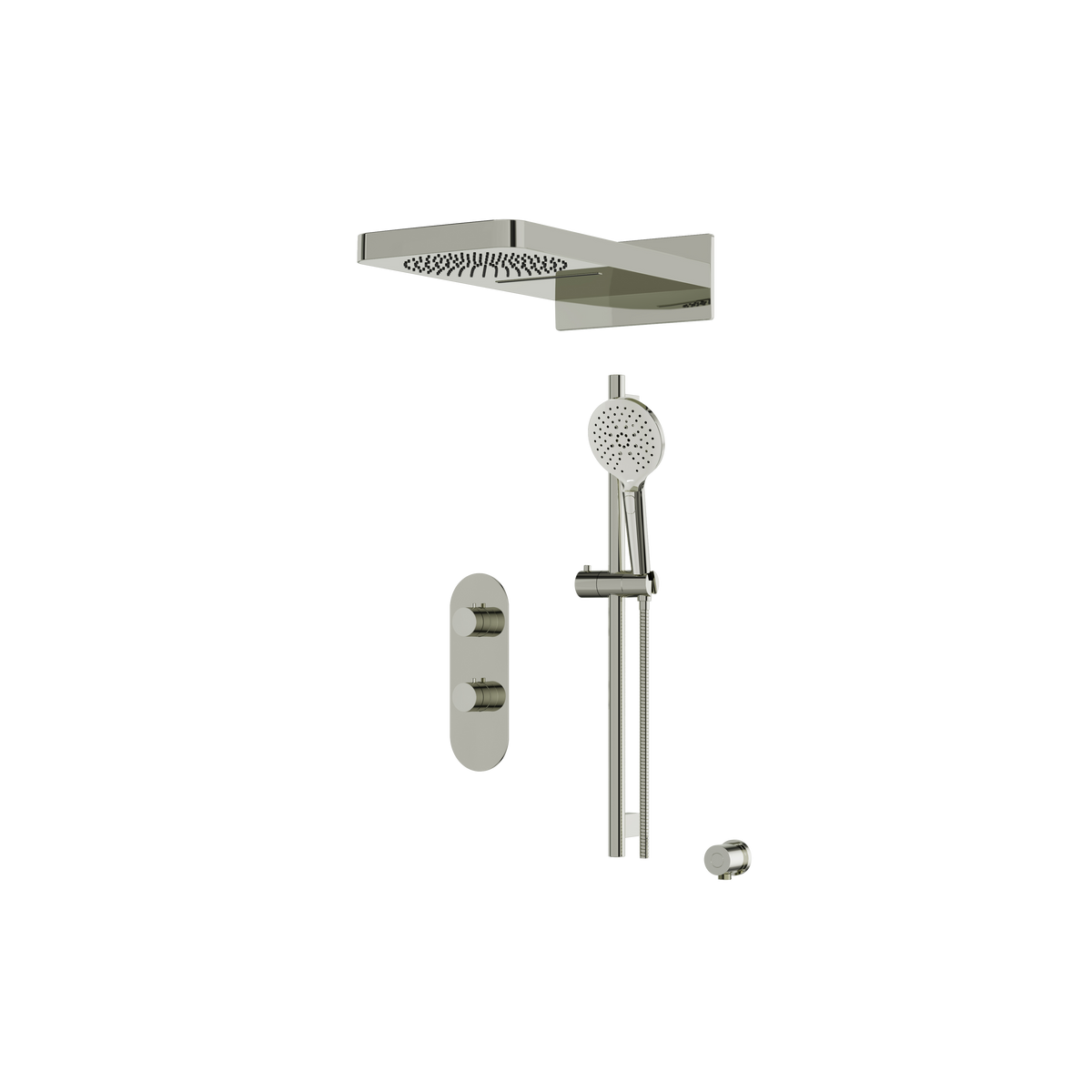 Aquabrass SHOWERBOX04 Round Thermostatic 3-Way Shared Shower Kit with Aquasheet Dual Function Rainhead & Handshower in polished nickel
