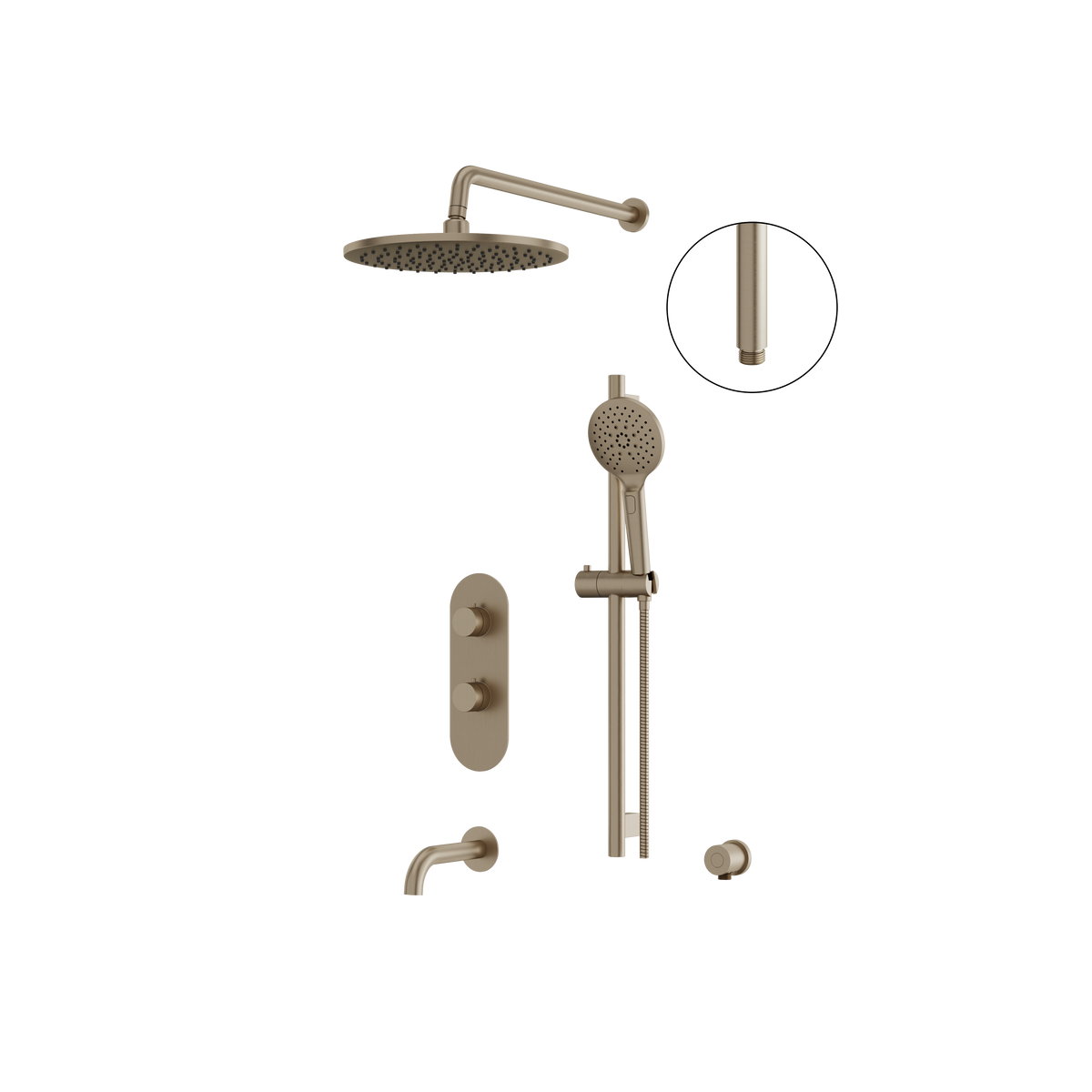 Aquabrass SHOWERBOXN02 Round Thermostatic 3-Way Shared Tub & Shower Kit with 12" Rainhead & Handshower in brushed nickel
