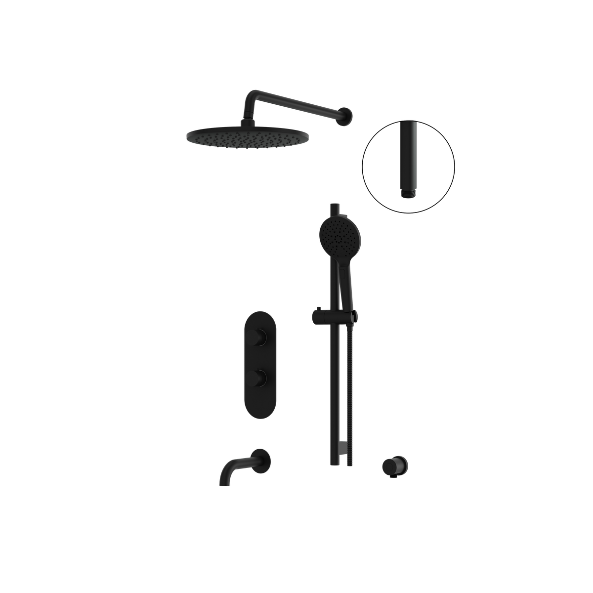 Aquabrass SHOWERBOXN02 Round Thermostatic 3-Way Shared Tub & Shower Kit with 12" Rainhead & Handshower in electro black