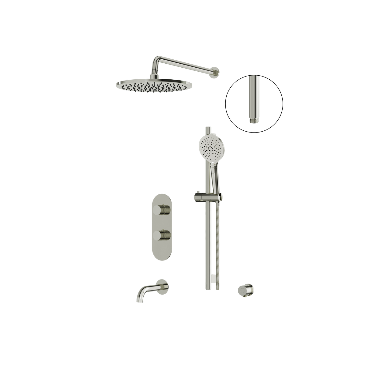 Aquabrass SHOWERBOXN02G Round Thermostatic 3-Way Non-Shared Tub & Shower Kit with 12" Round Rainhead & Handshower in polished nickel