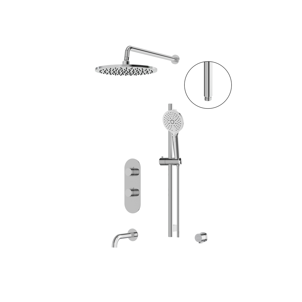 Aquabrass SHOWERBOXN02 Round Thermostatic 3-Way Shared Tub & Shower Kit with 12" Rainhead & Handshower in polished chrome