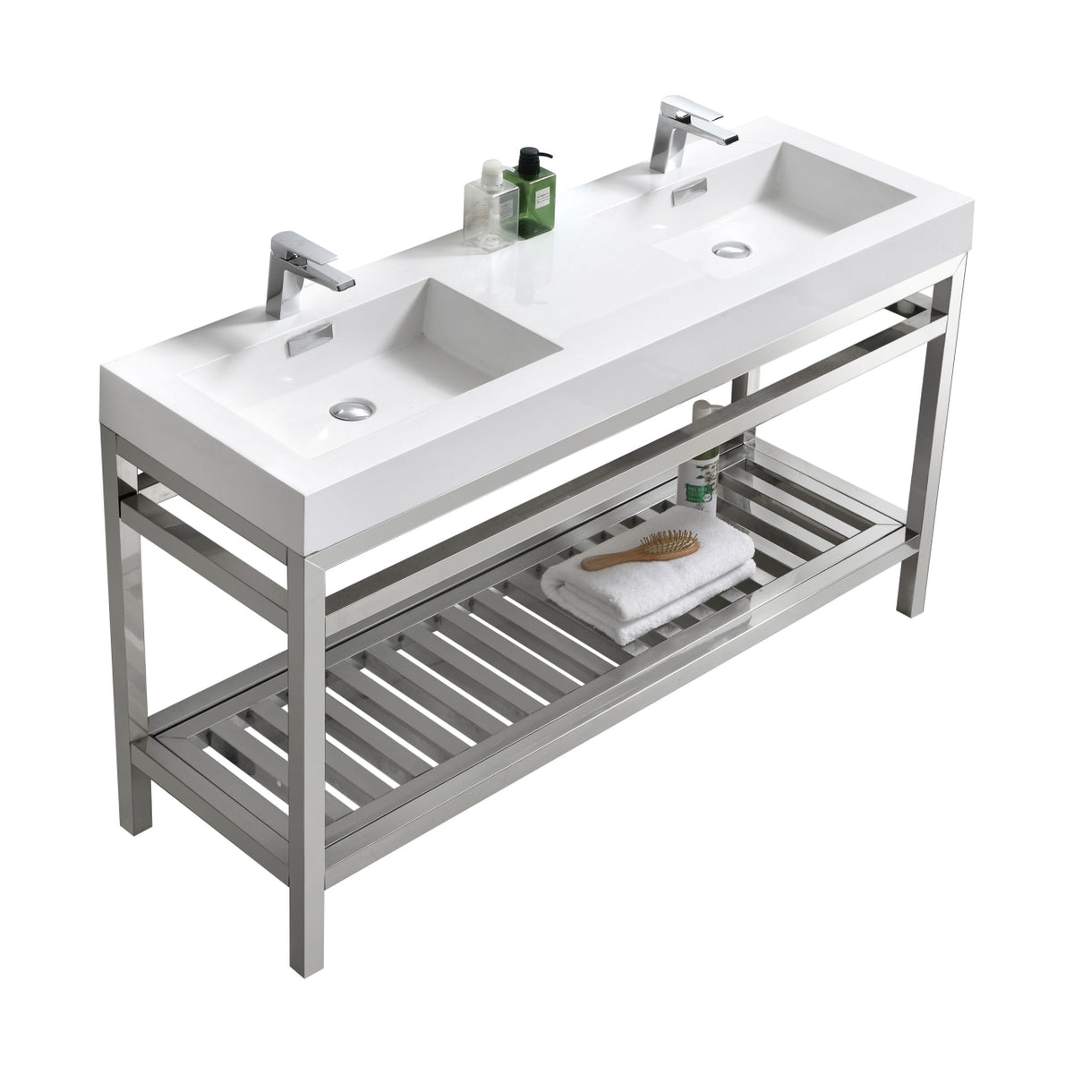 Kube Bath Cisco 60" Double Sink Stainless Steel Console with Acrylic Sink - Chrome - Chrome (AC60D)