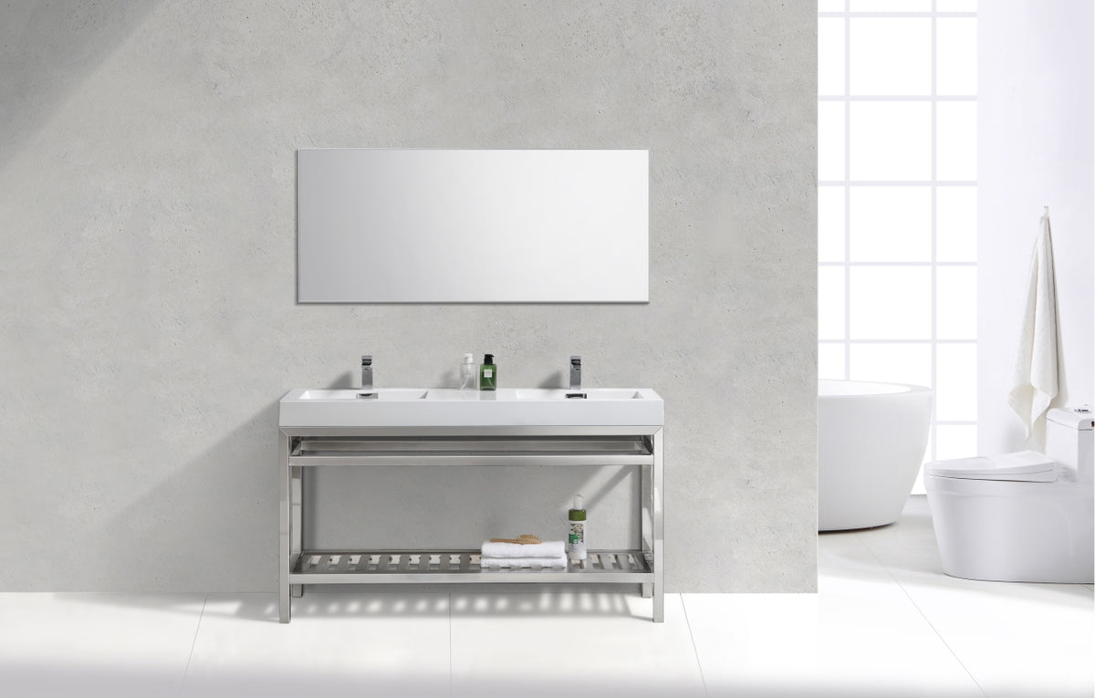 Kube Bath Cisco 60" Double Sink Stainless Steel Console with Acrylic Sink - Chrome - Chrome (AC60D) view 2