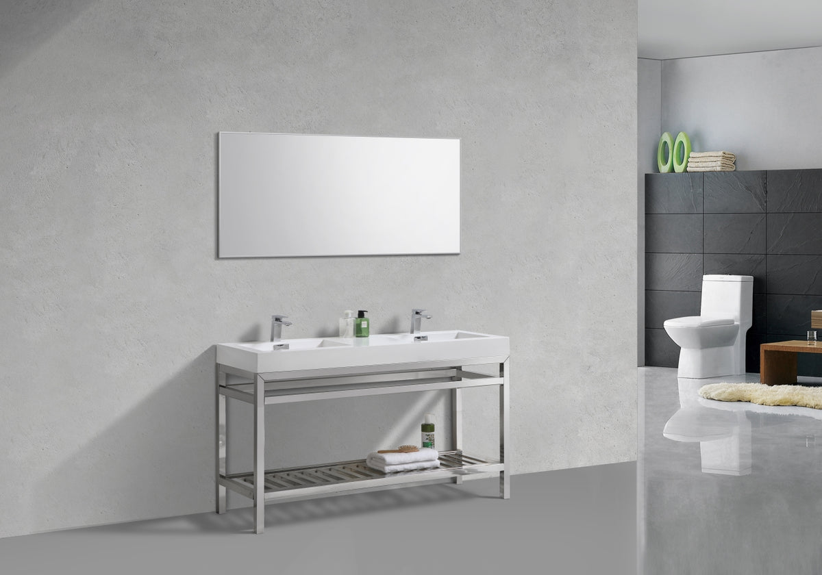 Kube Bath Cisco 60" Double Sink Stainless Steel Console with Acrylic Sink - Chrome - Chrome (AC60D) view 3