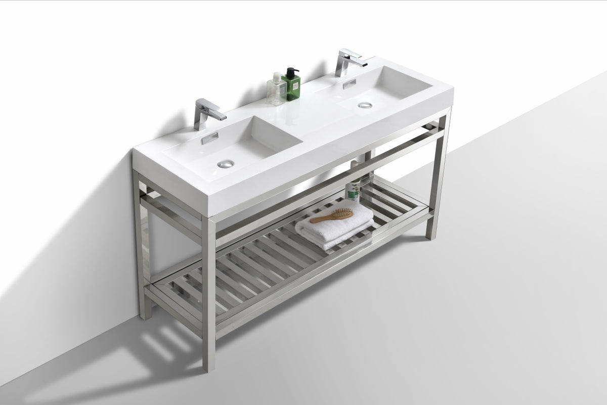 Kube Bath Cisco 60" Double Sink Stainless Steel Console with Acrylic Sink - Chrome - Chrome (AC60D) view 4