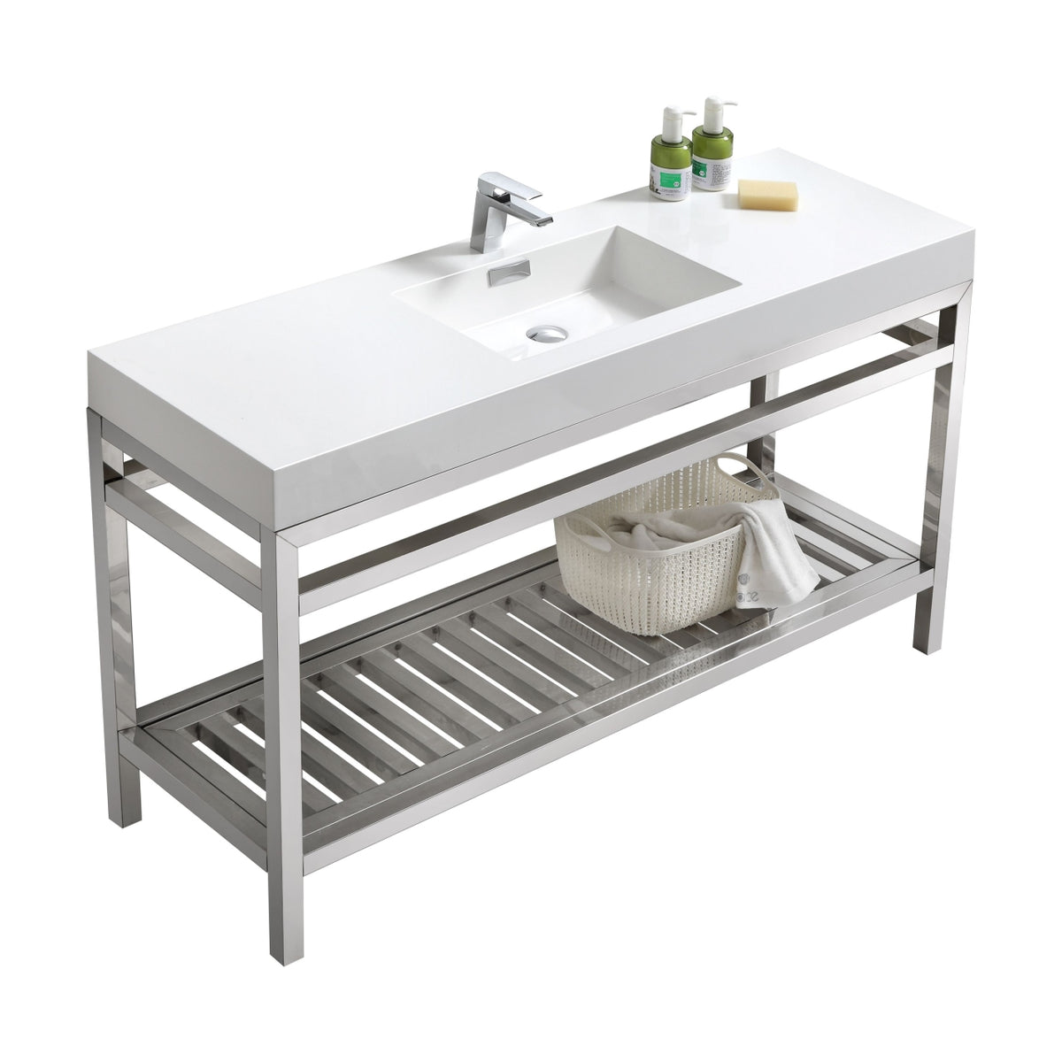 Kube Bath Cisco 60" Single Sink Stainless Steel Console with Acrylic Sink - Chrome - Chrome (AC60S)