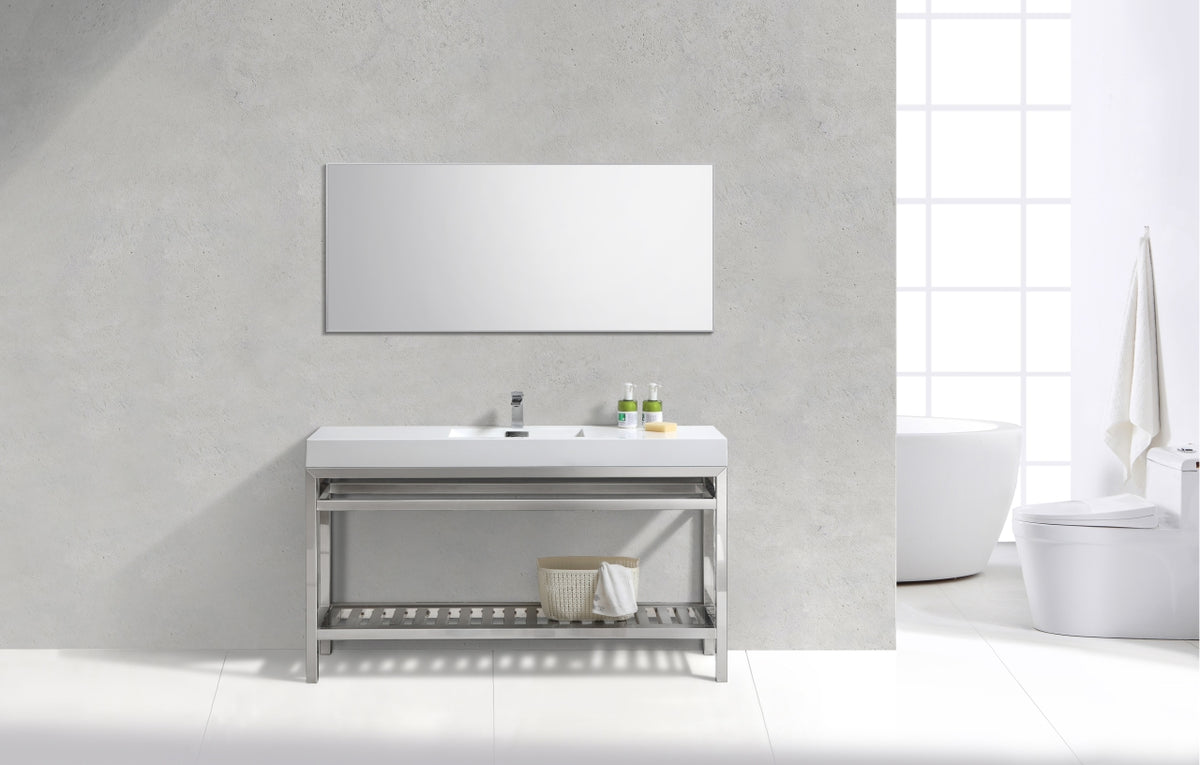 Kube Bath Cisco 60" Single Sink Stainless Steel Console with Acrylic Sink - Chrome - Chrome (AC60S) view 2