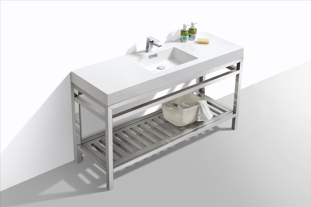 Kube Bath Cisco 60" Single Sink Stainless Steel Console with Acrylic Sink - Chrome - Chrome (AC60S) view 4