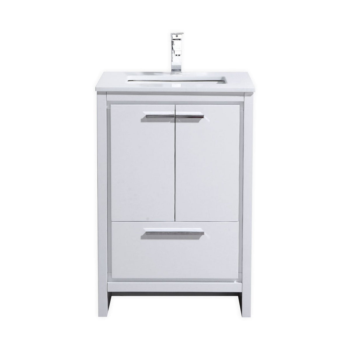 KubeBath Dolce 24″ Modern Bathroom Vanity with Quartz Counter-Top - Gloss White (AD624GW)