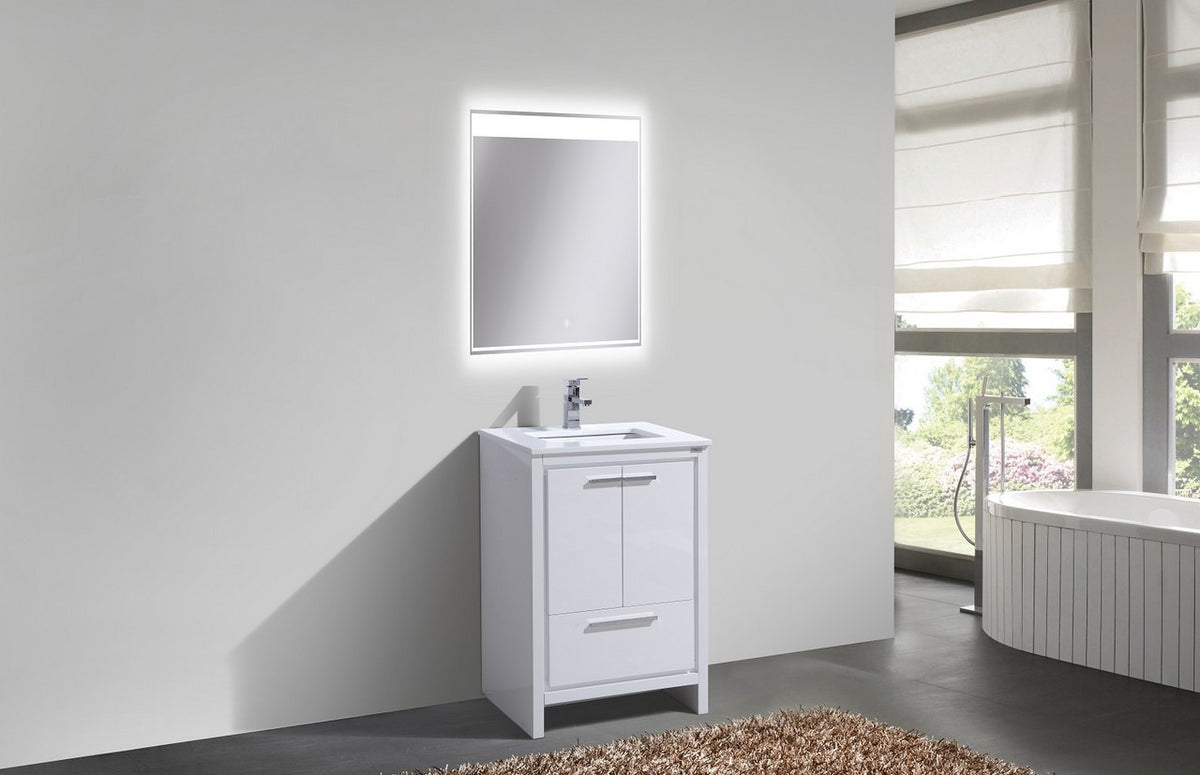 KubeBath Dolce 24″ Modern Bathroom Vanity with Quartz Counter-Top - Gloss White (AD624GW) view 2