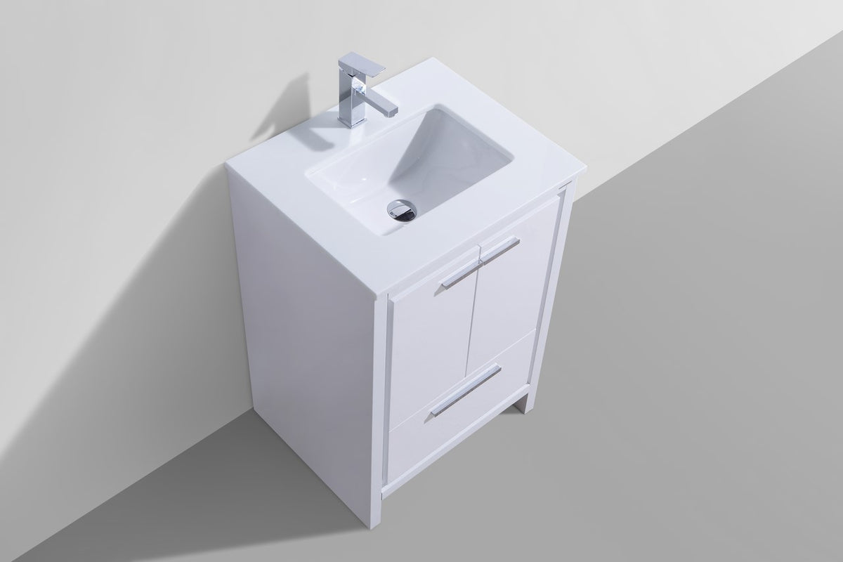 KubeBath Dolce 24″ Modern Bathroom Vanity with Quartz Counter-Top - Gloss White (AD624GW) view 3