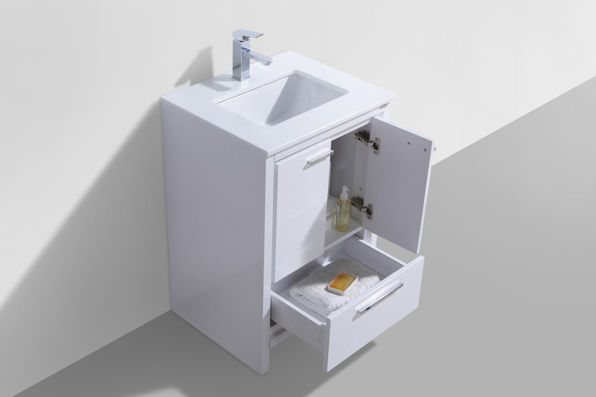 KubeBath Dolce 24″ Modern Bathroom Vanity with Quartz Counter-Top - Gloss White (AD624GW) view 4
