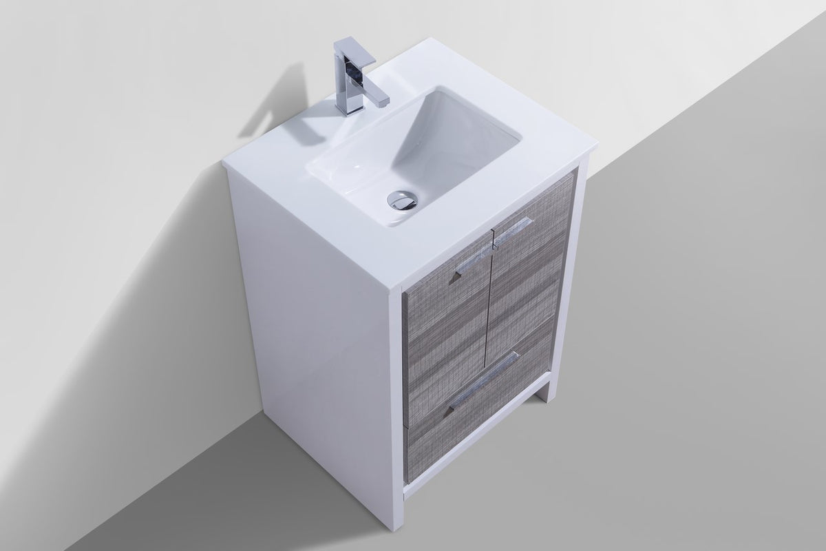 KubeBath Dolce 24″ Modern Bathroom Vanity with Quartz Counter-Top - Ash Grey & White (AD624HG) view 3