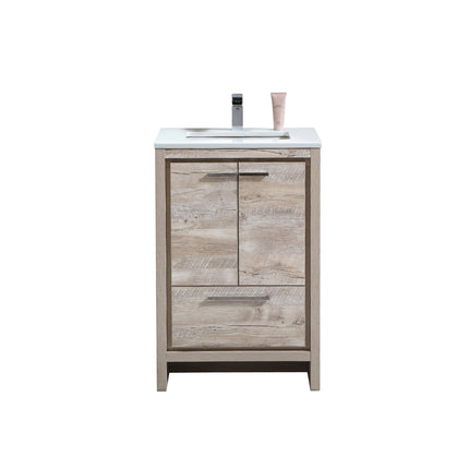 KubeBath Dolce 24″ Nature Wood Modern Bathroom Vanity With Quartz Countertop Kube Bath