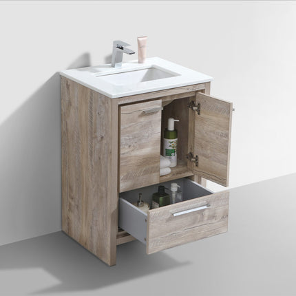 KubeBath Dolce 24″ Nature Wood Modern Bathroom Vanity With Quartz Countertop Kube Bath