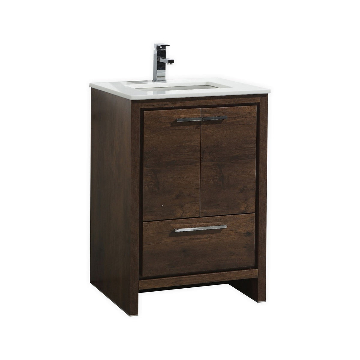 KubeBath Dolce 24″ Modern Bathroom Vanity with Quartz Counter-Top - Rosewood (AD624RW)