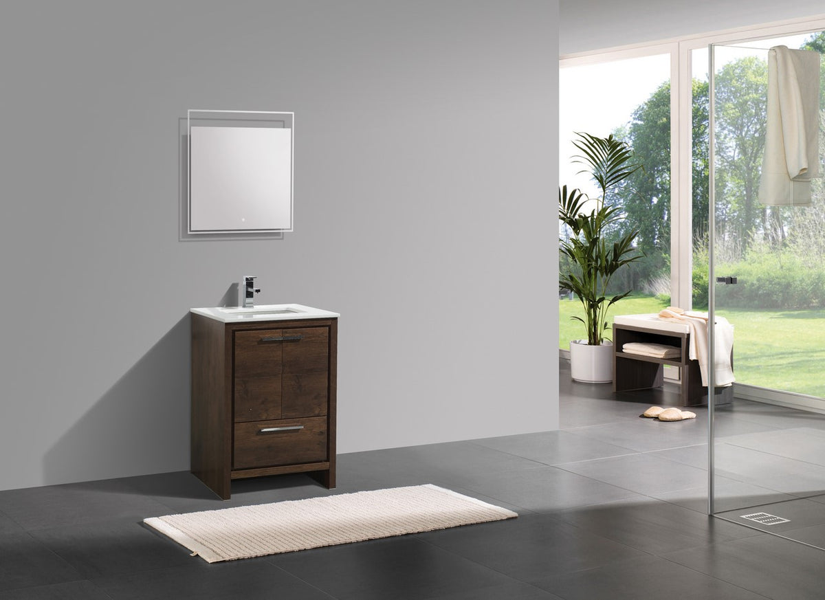KubeBath Dolce 24″ Modern Bathroom Vanity with Quartz Counter-Top - Rosewood (AD624RW) view 3