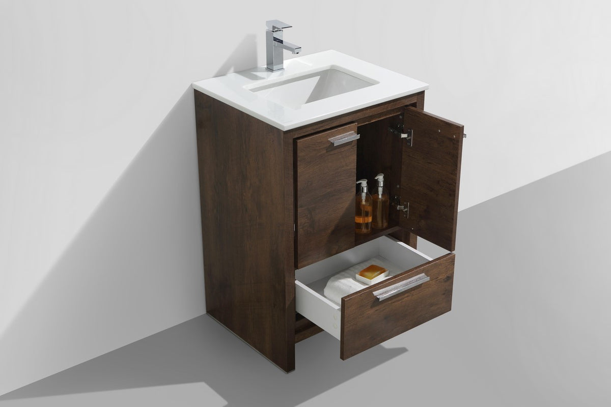 KubeBath Dolce 24″ Modern Bathroom Vanity with Quartz Counter-Top - Rosewood (AD624RW) view 4