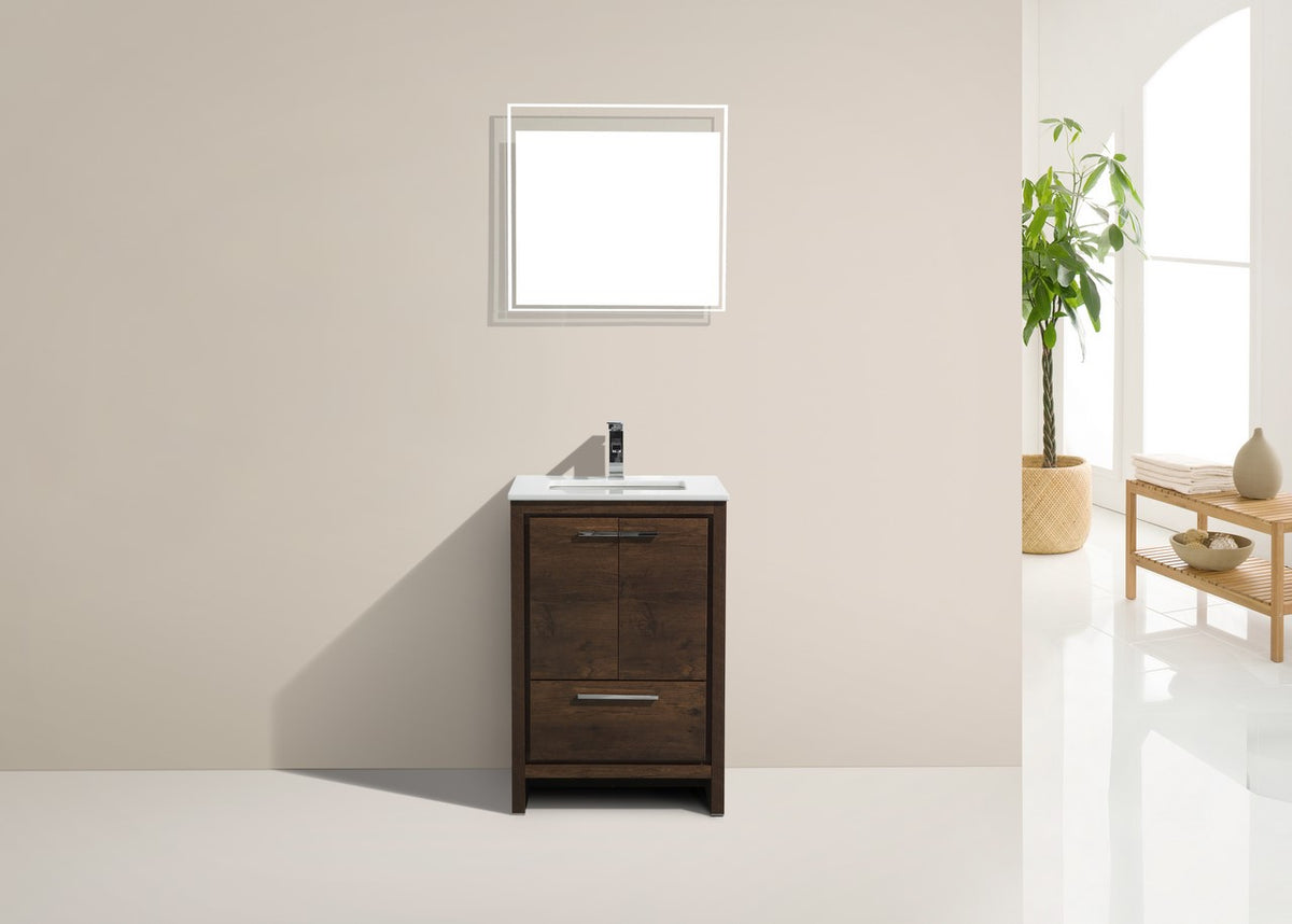 KubeBath Dolce 24″ Modern Bathroom Vanity with Quartz Counter-Top - Rosewood (AD624RW) view 2