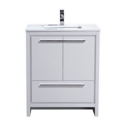 KubeBath Dolce 30″ High Gloss White Modern Bathroom Vanity With Quartz Countertop Kube Bath
