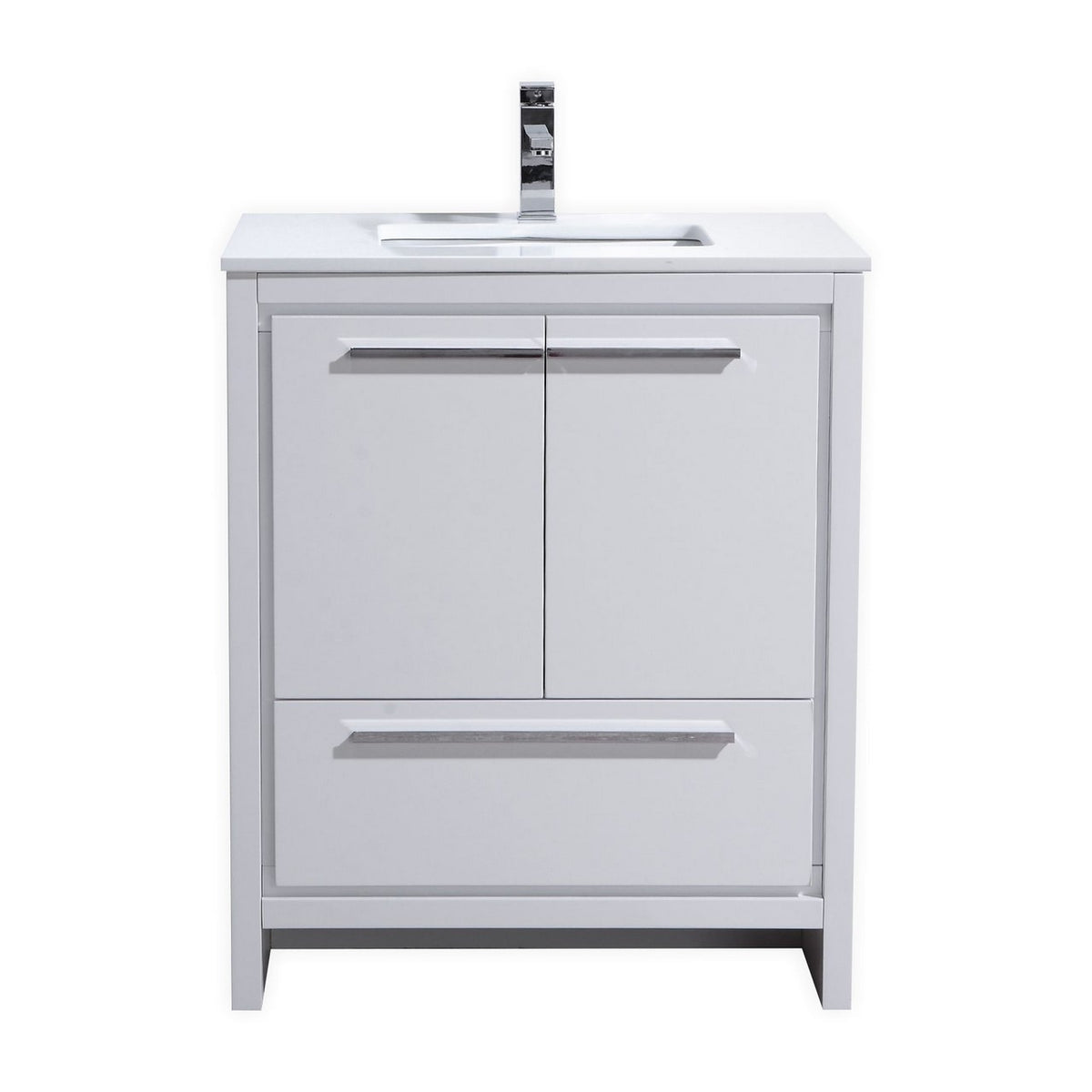 KubeBath Dolce 30″ High Gloss White Modern Bathroom Vanity with White Quartz Counter-Top - Gloss White (AD630GW)