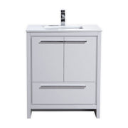 KubeBath Dolce 30″ High Gloss White Modern Bathroom Vanity with White Quartz Counter-Top - Gloss White (AD630GW)