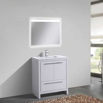 KubeBath Dolce 30″ High Gloss White Modern Bathroom Vanity With Quartz Countertop Kube Bath