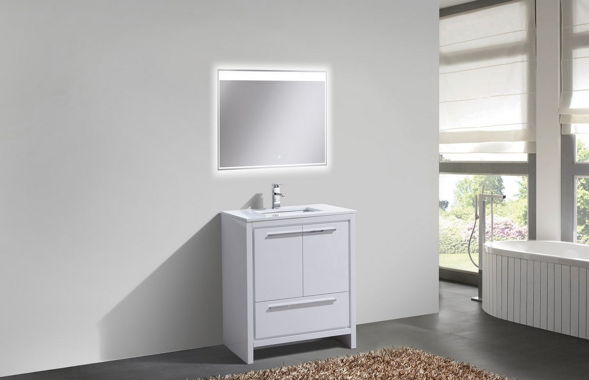KubeBath Dolce 30″ High Gloss White Modern Bathroom Vanity with White Quartz Counter-Top - Gloss White (AD630GW) view 2