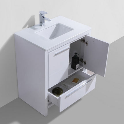 KubeBath Dolce 30″ High Gloss White Modern Bathroom Vanity With Quartz Countertop Kube Bath