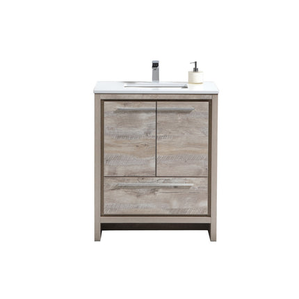 KubeBath Dolce 30″ Nature Wood Modern Bathroom Vanity With Quartz Countertop Kube Bath