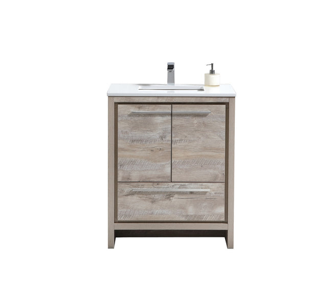KubeBath Dolce 30″ Nature Wood Modern Bathroom Vanity With Quartz Countertop Kube Bath
