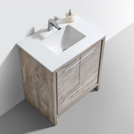KubeBath Dolce 30″ Nature Wood Modern Bathroom Vanity With Quartz Countertop Kube Bath