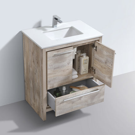 KubeBath Dolce 30″ Nature Wood Modern Bathroom Vanity With Quartz Countertop Kube Bath