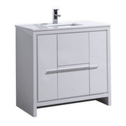 KubeBath Dolce 36″ Modern Bathroom Vanity with Quartz Counter-Top - Gloss White (AD636GW)
