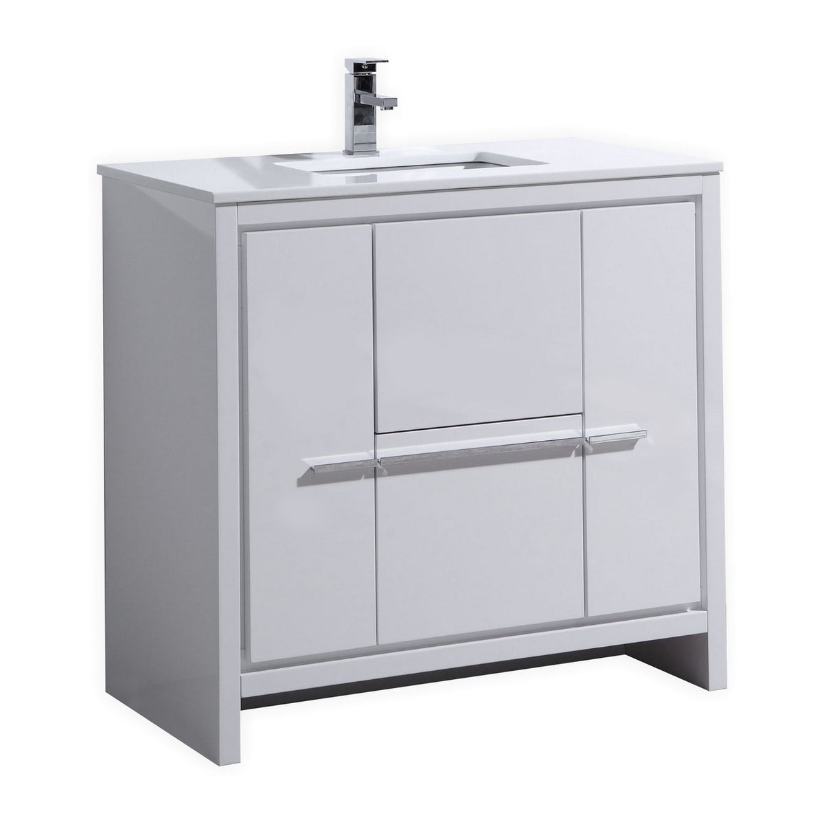 KubeBath Dolce 36″ Modern Bathroom Vanity with Quartz Counter-Top - Gloss White (AD636GW)
