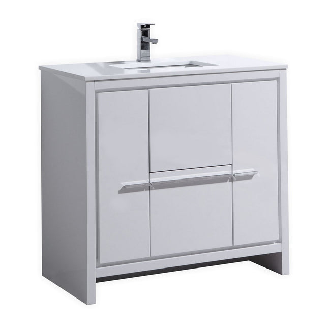 KubeBath Dolce 36″ High Gloss White Modern Bathroom Vanity With Quartz Countertop Kube Bath
