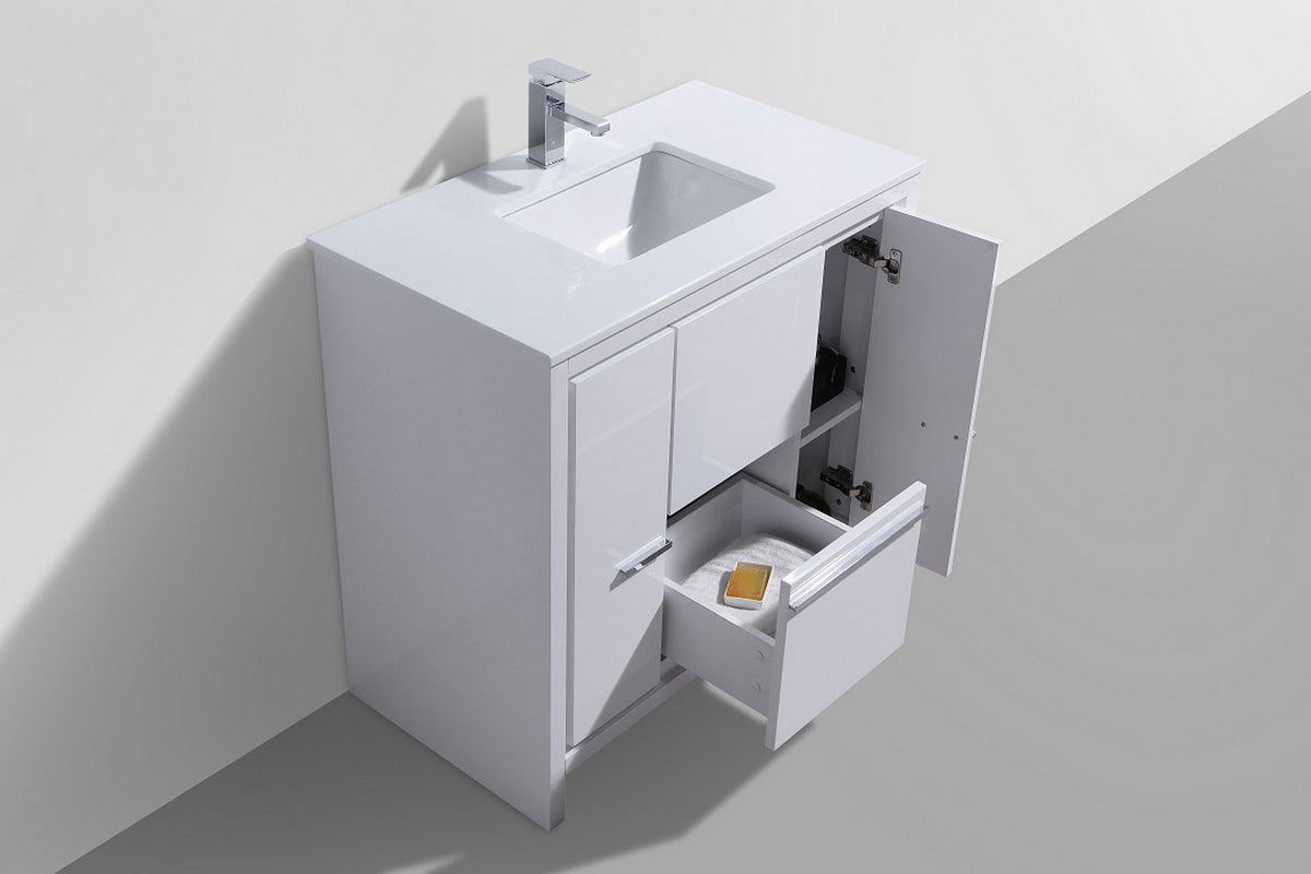KubeBath Dolce 36″ Modern Bathroom Vanity with Quartz Counter-Top - Gloss White (AD636GW) view 4