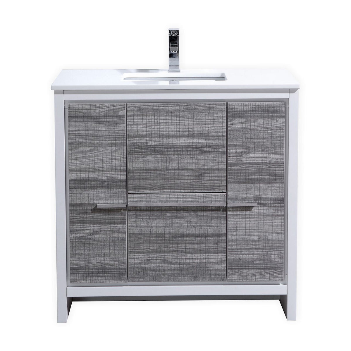 KubeBath Dolce 36″ Modern Bathroom Vanity with Quartz Counter-Top - Ash Grey & White (AD636HG)