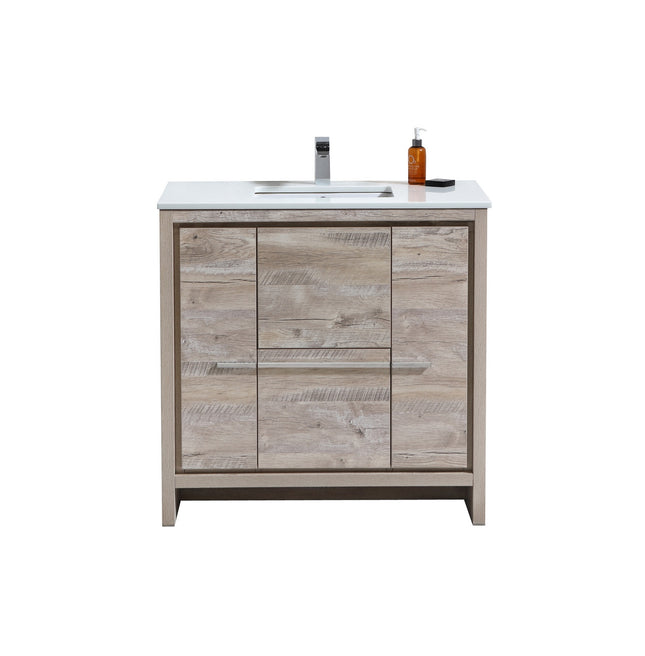 KubeBath Dolce 36″ Nature Wood Modern Bathroom Vanity With Quartz Countertop Kube Bath