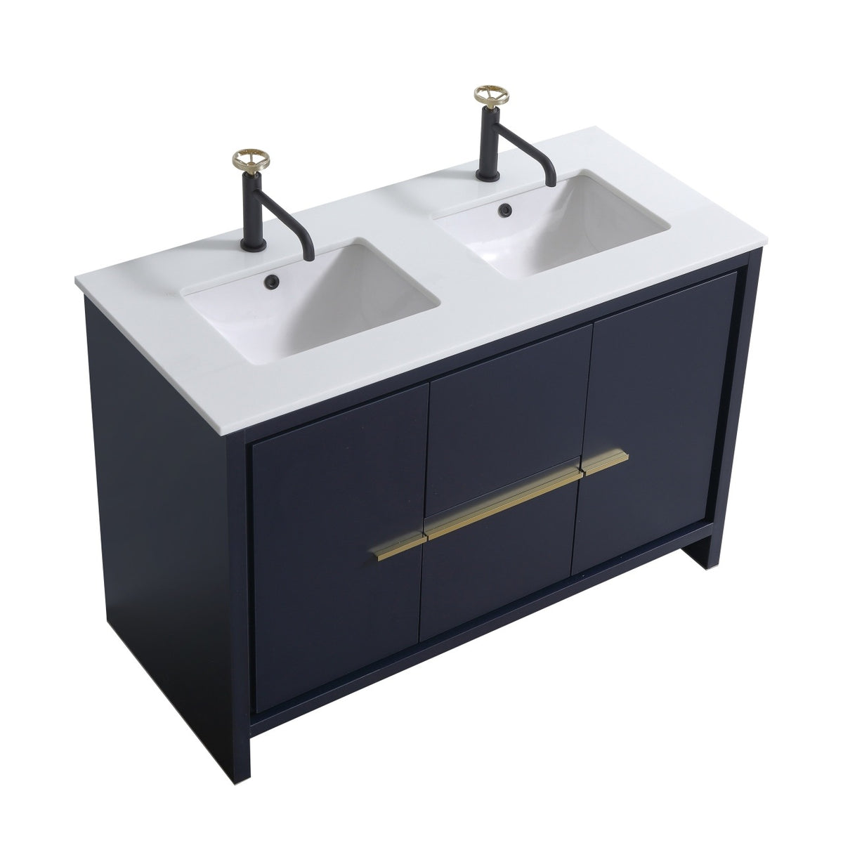 KubeBath Dolce 48″ Double Sink Modern Bathroom Vanity with Quartz Counter-Top - Navy Blue (AD648DBLUE)